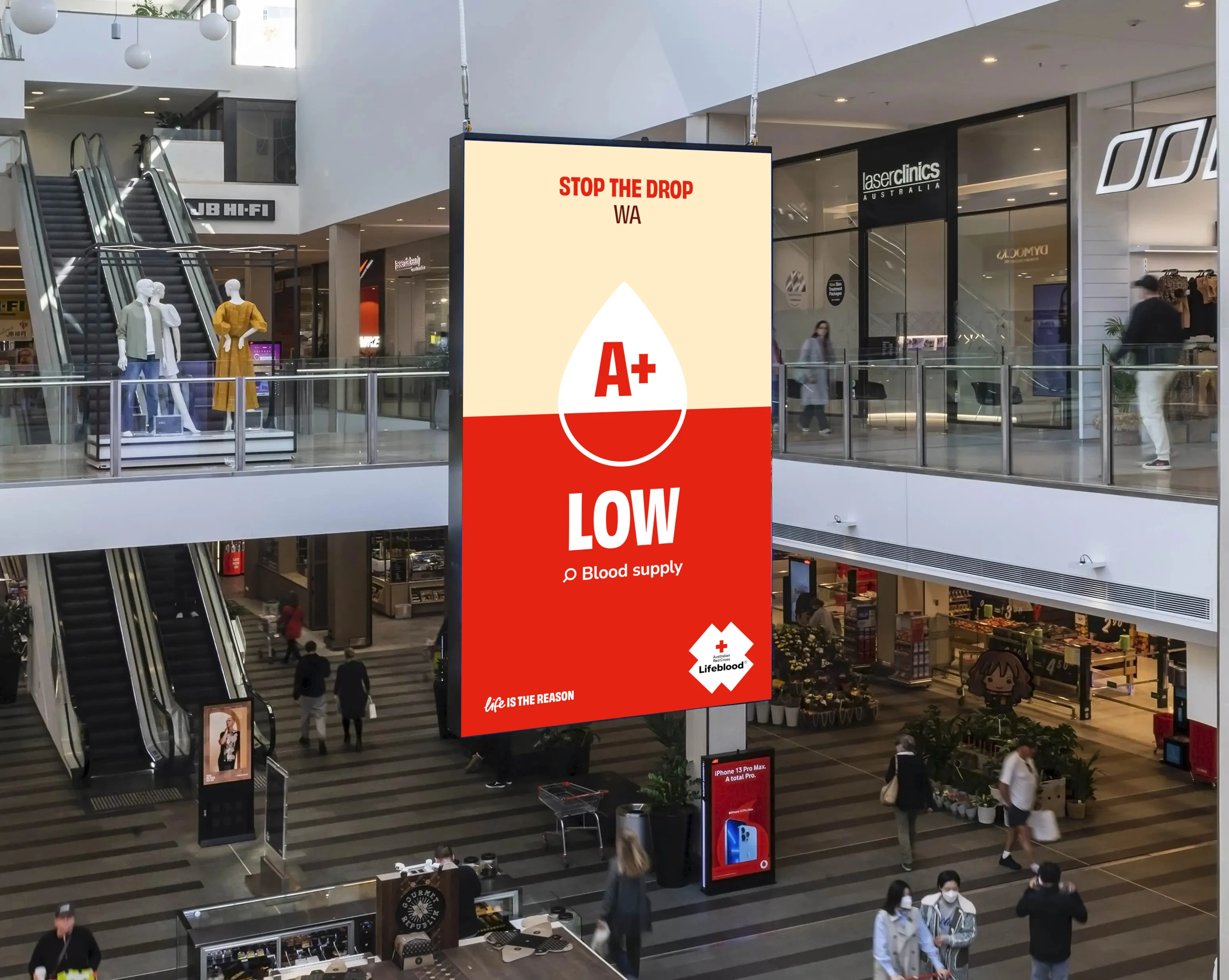 Stop the Drop screen in a WA shopping centre